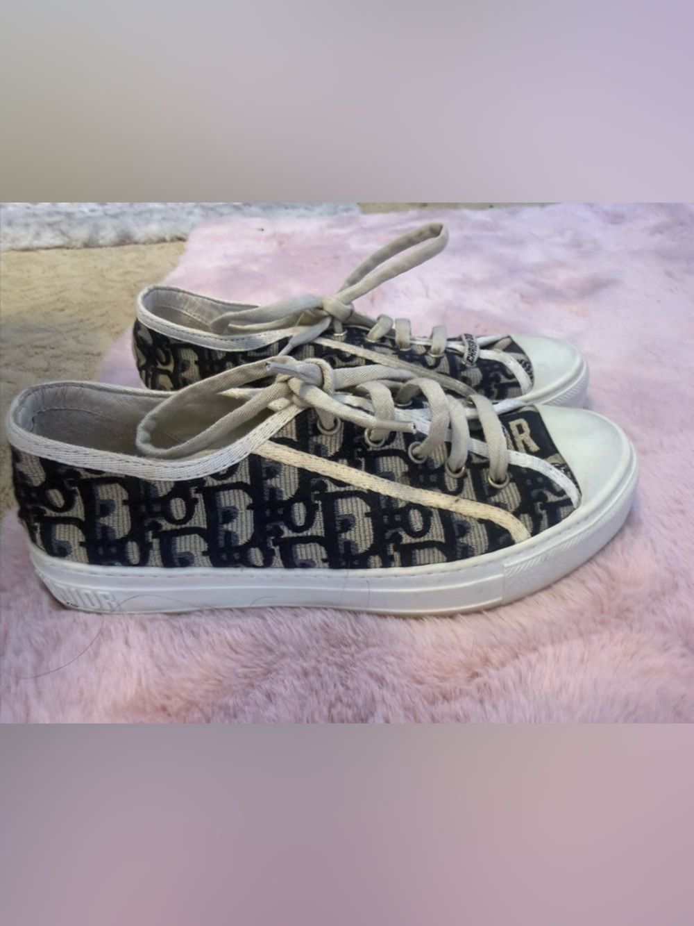 Dior Navy Pattern Low-Top Canvas Sneakers